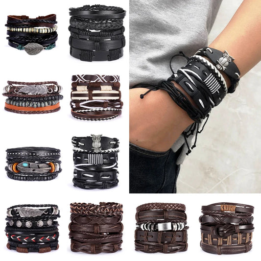 Vintage Multiple Layers Leather Bracelet Set For Women Men