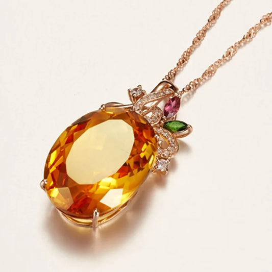 Classic Necklace 925 Silver Jewelry with Oval Citrine Zircon Gemstone Pendant for Women