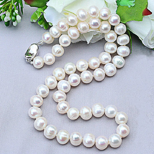 Natural Pearl Necklaces 9-10mm Freshwater Pearl Jewelry 925 Sterling Silver Necklace For Women