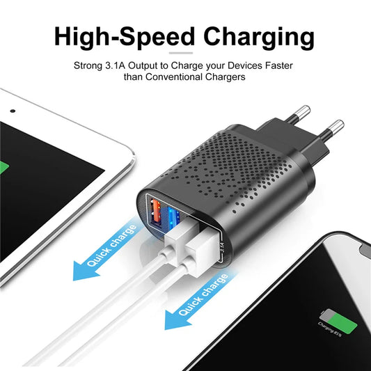 3.1A USB Charger EU US UK Adapter Fast Charger