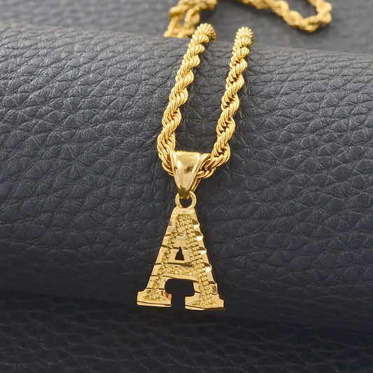 A-Z Letters Necklaces Women Men Gold Plated Initial Pendant Rope Chain English Letter Jewelry