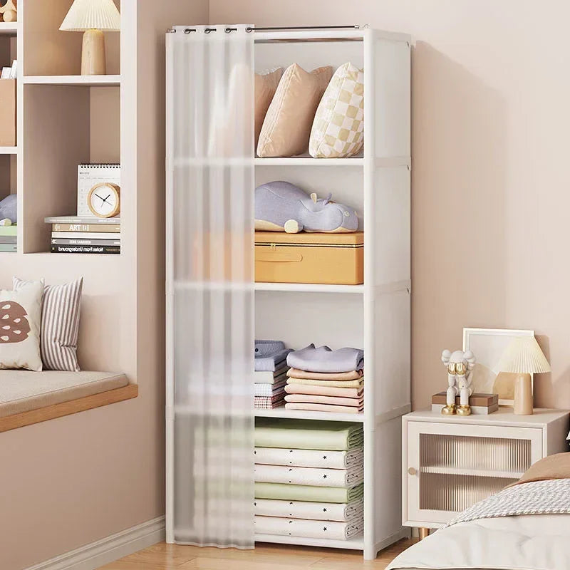 Bookshelf Storage Rack with Curtains Dust-proof Household Closet Wardrobe Storage Cabinet