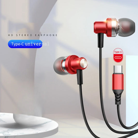 Type-C wired headphones  flat port in-ear