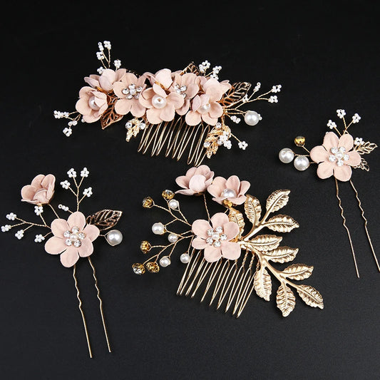 Bride Hairpin Hair Clips for Women Pearl Rhinestone Flower Hair Combs Hairband