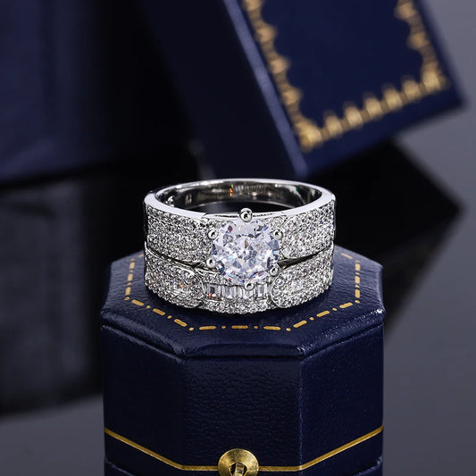 Women's Two-piece Ring Shiny Zircon Geometric Ring Double Layer Women's