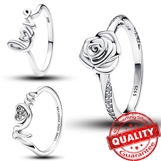 Romantic Sterling Silver Pavé Heart Ring for Women