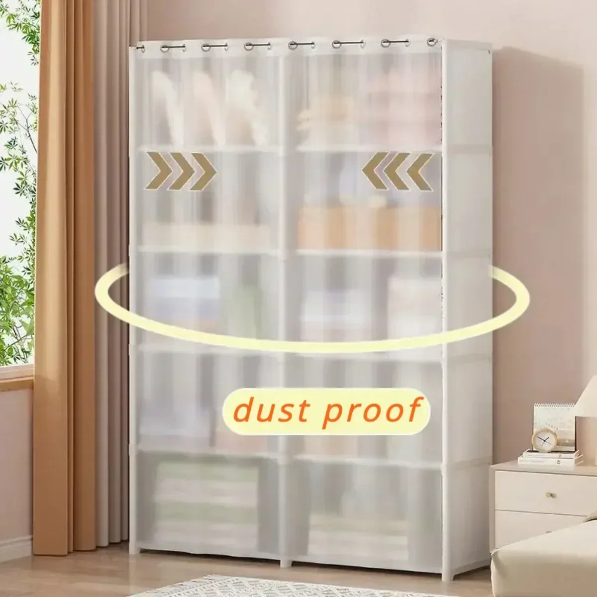 Bookshelf Storage Rack with Curtains Dust-proof Household Closet Wardrobe Storage Cabinet