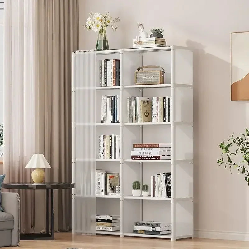 Bookshelf Storage Rack with Curtains Dust-proof Household Closet Wardrobe Storage Cabinet