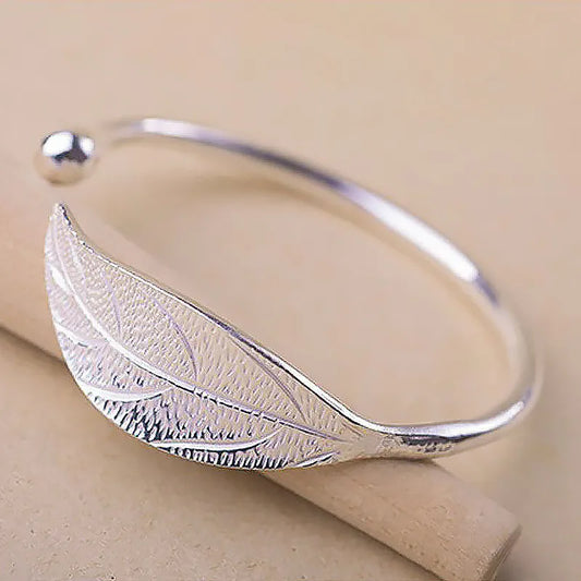 Sahar 925 Sterling Silver Cuff Bracelet Open Leaf Shaped Adjustable