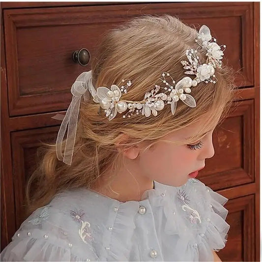 Spring Bohemian Girls Bridal Pearl Hair Headdress Flower Wreath Bride Garland Head Hoop Headbands