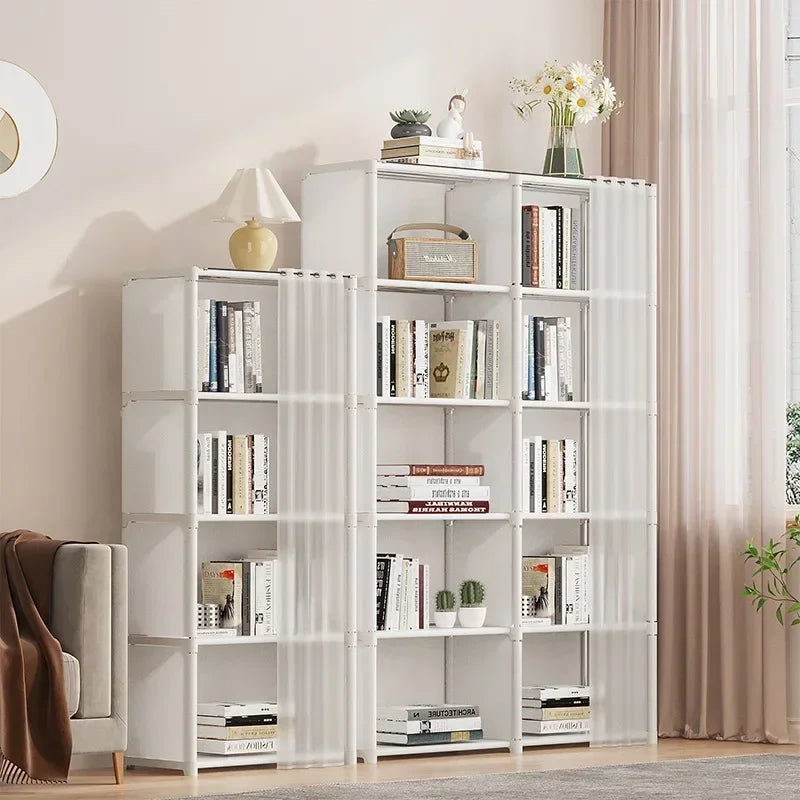 Bookshelf Storage Rack with Curtains Dust-proof Household Closet Wardrobe Storage Cabinet